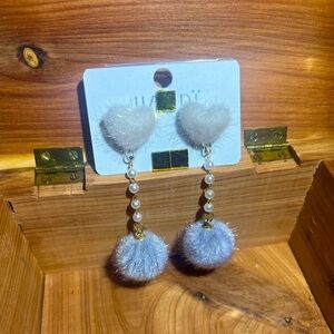 Fuzzy Heart and PomPom Family Earrings